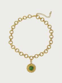 Glisma 18K 镀金 1 件纹理金属/金属锆石圆形吊坠，适合派对、休闲、音乐会/节日、夜总会、可爱、奢华、婚礼、节日、度假、露营、Y2K、妈妈、女士、女孩、秋季、冬季、节日、假日、度假、老钱、万圣节 - 綠色 - 查看 2