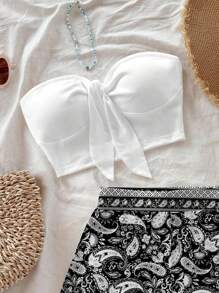 Soleia 2 件套女士休闲度假风格佩斯利波西米亚图案蓝色几何复古印花套装，春假氛围，波西米亚风