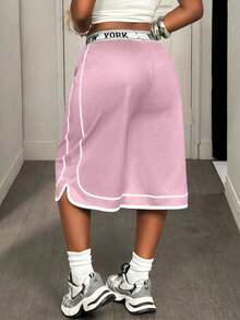 BamGleam Women's Letter Print Waistband Wide Leg Loose Casual Capri Sports Sweatpants - Pink - View 2