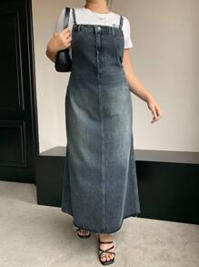 Dazy Plus 水洗浅蓝色宽松牛仔背带裙，四季百搭
