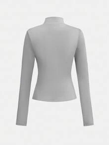 SHEIN Girlism 少女灰色立领拉链修身休闲运动服套装（含紧身裤、运动套装、学院服、慢跑服） - 灰色 - 查看 7