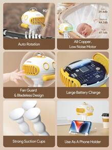 JMMO 便携风扇，潜水艇风扇，一款有趣的桌面小风扇，可手持、站立、悬挂或摇晃，3档风速，网罩防止夹手 - 白色 - 查看 5
