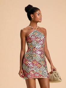 Travachic Váy ngắn đính sequin phối màu thời trang nữ cho kỳ nghỉ, trang phục mùa thu cho nữ, phong cách Bohemia, trang phục mùa thu cho nữ, thời trang mùa thu mới cho nữ, váy mùa thu cho nữ - Nhiều màu - Xem 5