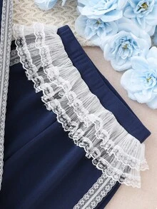 Sparklyn 青少年女孩休闲蝴蝶结运动衫和裤子套装 - 藍色 - 查看 6