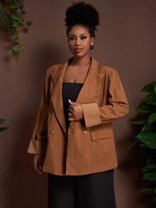 Veslaya 2025 Autumn/Winter New Large Women's/Autumn Women's/Return To School/School Clothing/Y2k/Street Style/Date Outing/Work/Office/Women's Airport Clothing/Party/Commuting/Elegant/Cocktail/Punk/Decadent/Valentine's Day/Commuting French Loose Brown Texture Fabric Flat Barge With Pocket Long Sleeve H-Shaped Double Row Buckle Fall