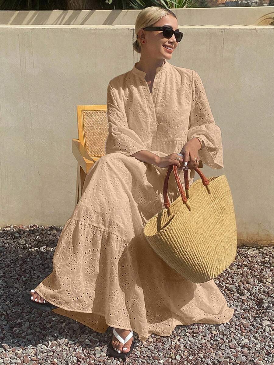 DAZY Summer New Loose Casual Vacation Style Women Mid-Length Dress - Apricot - View 1