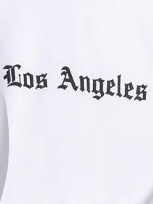 SHEIN Tween Boy Letter Printed Crew Neck Knit T-Shirt, Streetwear, Spring/Summer - White - View 4