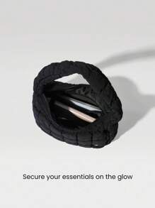 GLOWMODE Túi đeo vai xếp ly phồng 4L chống thấm nước, có khóa kéo, thích hợp cho phòng tập thể dục, du lịch, nghỉ mát, mặc hàng ngày, mùa thu đông. - màu đen - Xem 2