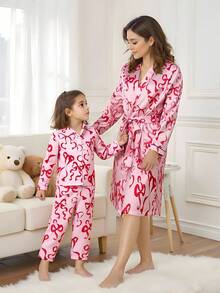 Áo choàng ngủ bằng lụa satin giả nhẹ in nơ thời trang trở lại trường cho nữ, mùa thu, Giáng sinh - Nhiều màu - Xem 4