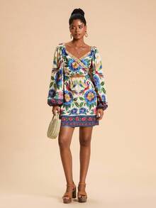Travachic Vestido corto ajustado de mujer de manga larga con estampado tejido - Multicolor - Ver 3