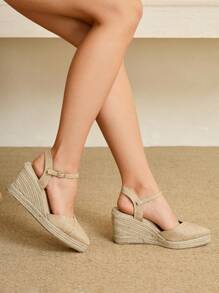 Styleloop 女士坡跟厚底编织一脚蹬鞋，波西米亚风格厚底凉鞋