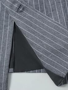 Manfinity Mode Men's Striped Shoulder Padded Long Sleeve Double-Breasted Business Formal Suit Set - Dark Grey - View 3