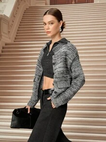 SHEIN Unity Autumn/Winter Fashion Commuter Ombre Long Sleeve Cardigan, Going Out, Business Casual Cardigan - Grey - View 3