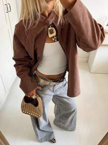 Siren Gaze 秋冬新款女士乡村田园风格夹克，宽松外套 - 卡其色 - 查看 8