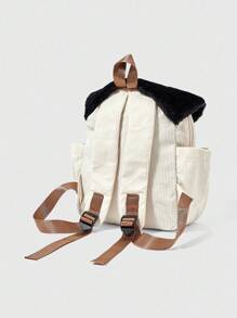 ROMWE Kawaii حقيبة ظهر عصرية كاجوال مزينة بتصميم لوني مرقع وتطريز نجمي وفطر - الأسود - مشاهدة 6