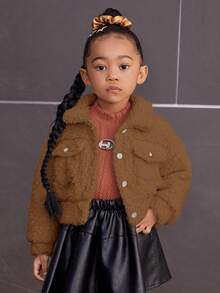 SHEIN 秋冬年轻女孩街头风格休闲泡泡羊毛夹克 - 駝色 - 查看 4