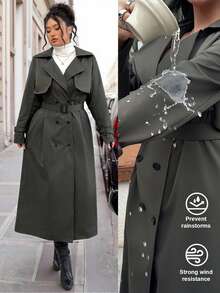 Vionelle Plus Size Women's New Autumn/Winter Long Windbreaker Jacket, Fashion Loose Niche Waterproof Outdoor Mid-Length Coat Women Trench Coat Long Rain Coat For Women Waterproof Trench Coat Women Outerwear Windproof Trench Coat Fall