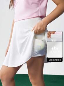 JNSQ Tween Girl Outdoor Professional Sports Fitted Yoga Skirt, Children Elastic Waist 4-Thread 5-Line Boneless Sewing Craft Outdoor Professional Sports Fitted Yoga Shorts - White - View 1