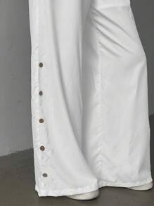 INAWLY Plus Size Women Loose Solid Color Casual Wide Leg Jumpsuit With Pockets - White - View 8