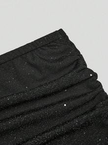 Sweetra Váy dự tiệc viền kép viền kim loại cỡ lớn, thắt eo - màu đen - Xem 3