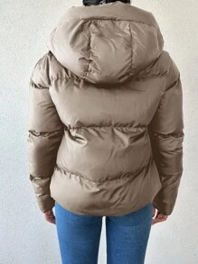 EURMUSE Women's Drawstring Hooded Padded Coat - Beige - View 2