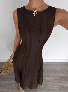 Siren Gaze 夏季新款褶皱无袖A字连衣裙 - 棕色 - 查看 8