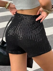 Muchica Women's Fall Clothes New Style Ladies' Sequined Shorts With Mesh & Beaded Embroidery Pattern For Music Festival,Suitable For Party Wear,Suitable For Daily Wear - Black - View 2