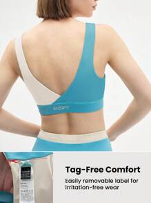 Easify SHEIN Sport Conjunto deportivo premium para mujer en color beige y aguamarina, top corto y leggings de cintura alta con bloques de color, ideal para el gimnasio y un estilo de vida activo