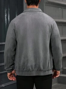 Manfinity Homme Chaqueta casual de ante de un solo pecho de unicolor con mangas raglán para hombre, gris con botones, para otoño/invierno - Gris - Ver 2