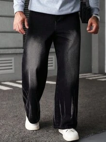 Manfinity LEGND 男士黑色成熟街头风格宽松阔腿裤 - 黑色 - 查看 4