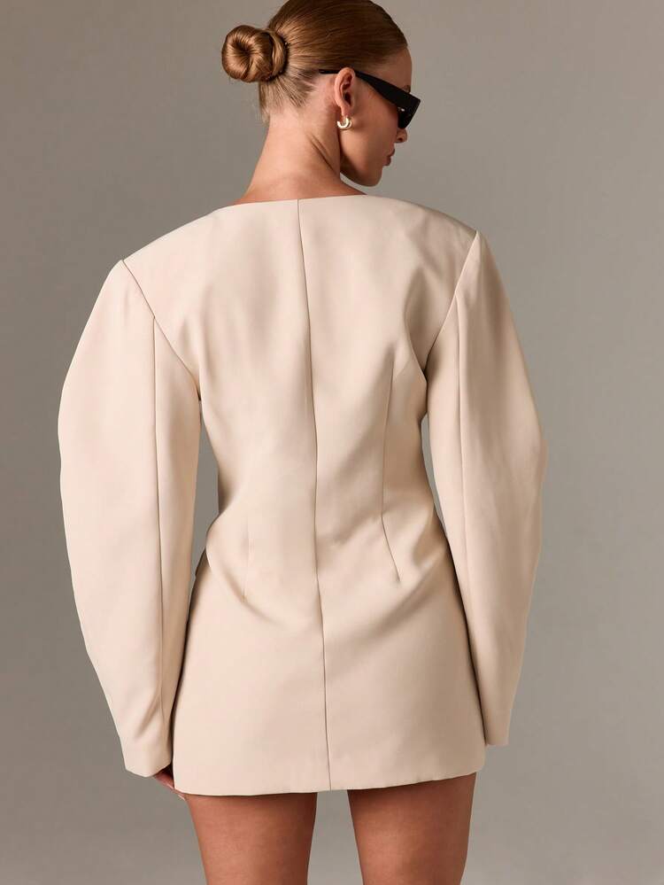 Sculpted Blazer Dress With Statement Sleeves And Padded Shoulders