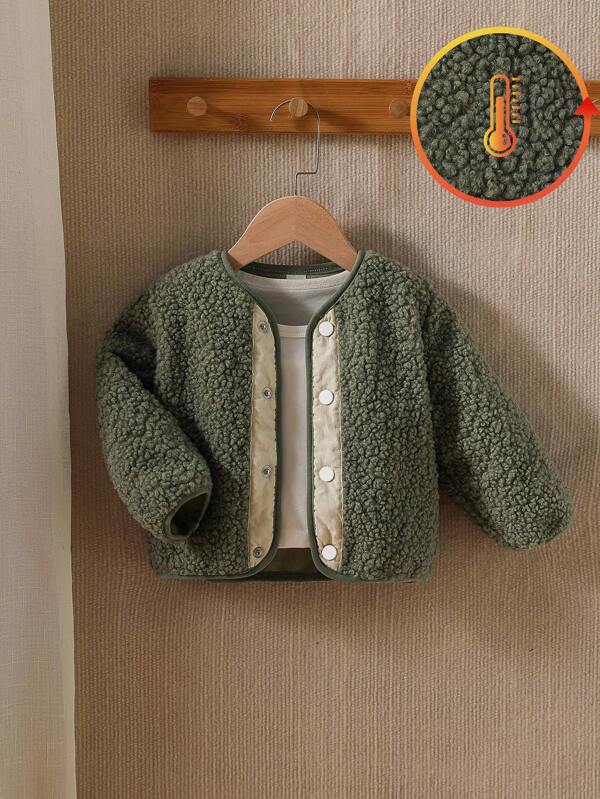 SHEIN Baby Fleece Jacket, Infant Winter Thick Cotton Outerwear, Baby Boy Coat Fall