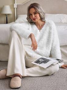 EMERY ROSE Women Holiday Vacation Party Fashion Casual Versatile Knit Sweater, Sexy - White - View 5