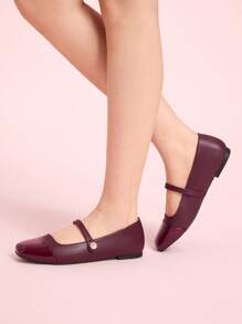 CUCCOO DOLLMOD أحذية باليه مسطحة للنساء ذات فص مربع لون بوردو مزينة بخرز اصطناعي، حزام كاحل، مريحة للتنقل والحفلات والتسوق والعطلات في عيد الميلاد - عنابي اللون - مشاهدة 9