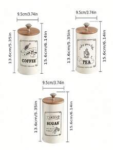 3pcs Bamboo Lid Sealed Coffee Sugar Tea Storage Jar Set 3-Piece Creative Sealed Moisture-Proof Kitchen Sealed Jar Back To School - Multicolor - View 10
