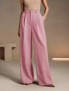 EURMUSE 女式都市时尚通勤宽松直筒裤 - 淺粉色 - 查看 5