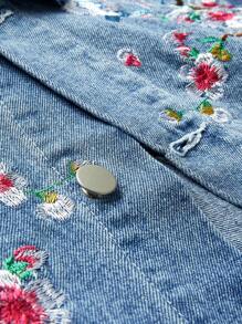 ROMWE Anime Men's Floral Pattern Long Sleeve Single-Breasted Casual Denim Jacket - Blue - View 5