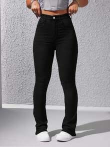 EURMUSE Quần Jeans Denim Ôm Dáng Có Túi Cạp Cao Cho Nữ, Kiểu Dáng Thường Ngày Đa Năng - màu đen - Xem 1