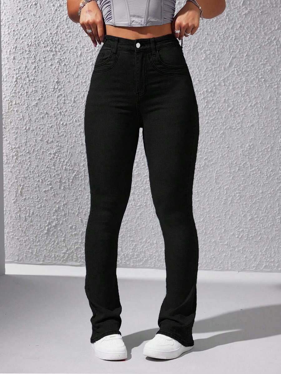 EURMUSE Quần Jeans Denim Ôm Dáng Có Túi Cạp Cao Cho Nữ, Kiểu Dáng Thường Ngày Đa Năng - màu đen - Xem 1