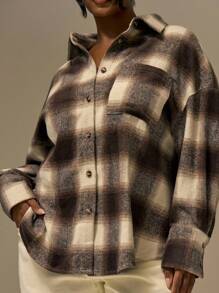 MUSERA Plus Size Button Down Collared Check Shirt Fit Cute Holiday Elegant Romantic Curve Farmhouse Clothes Spring Summer - Multicolor - View 7