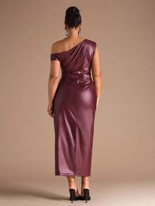 SHEIN BAE Plus Size Women's Burgundy Ruched Asymmetrical Dress /New  Fall Fashion Clothes For Women,Autumn Outfits Women Plus Size ,Wedding Guest Dress Women,Going Out Tops Women,Homecoming Dress - Burgundy - View 7