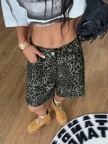 Coolane Women's Spring Y2K Fashion Vintage Leopard Raw Edge Design Crotch Pants - Grey - View 5
