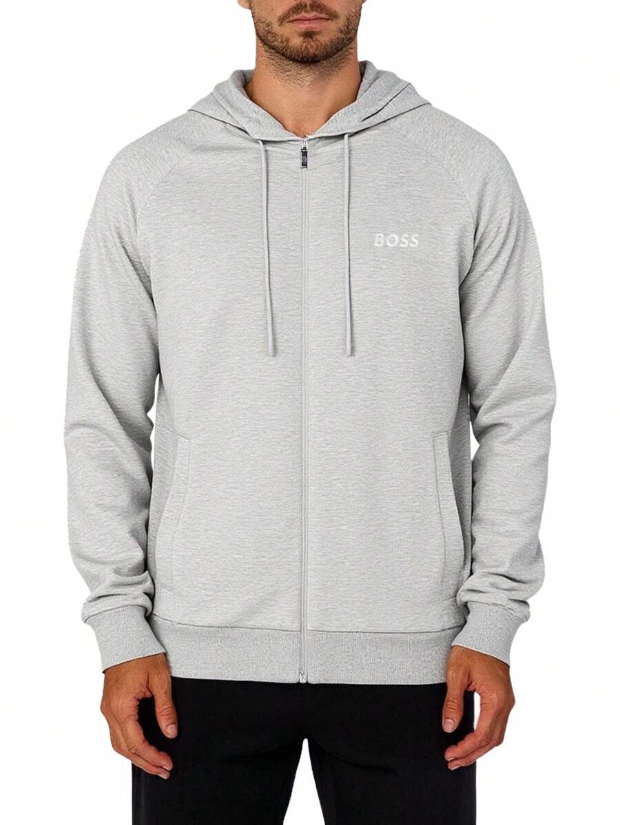 Hugo Boss Men Zip Up Hooded Long Sleeve Casual Sweatshirt - 059 Light/Pastel Gre - View 1