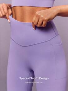 GLOWMODE 24" FeatherFit™ Soft Slay Sweat-Wicking Stretchy No Front Seam Ultra High-Rise Waist Leggings With Side Pockets Low-Impact Yoga Pilates Barre Studio Daily Casual Wear  Spring Summer - Lilac Purple - View 5