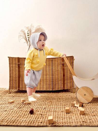 SHEIN Playful Pals 女婴秋冬可爱 3D 手工花卉毛衣，柔软舒适温暖的纱线，适合派对、万圣节装扮