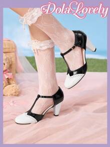 Dola Lovely Women's Classic Retro White & Black Contrast Color Mary Jane High Heel Pumps