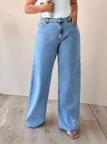SHEIN Cottnline 100% Cotton HIGH WAIST WIDE LEG CUT PLUS SIZE  JEAN - Light Wash - View 9