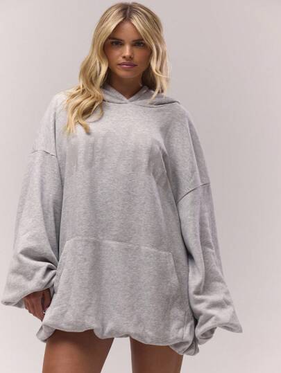  Grafiskt 'Musera'-tryck Lång överdimensionerad huvtröja Avslappnad passform Nedsänkta axlar Tröja Tillbaka till skolan Höst Vinter Mysig Höst Jul Söt Casual Vardag Y2K Streetwear Capsule Wardrobe Grå