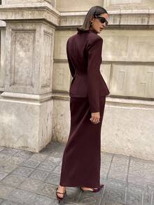 Aloruh Conjunto de blazer y falda elegante y de moda con cuello de solapa para mujer en otoño/invierno