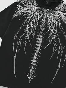 ROMWE MEN Goth 男士圆领短袖印花休闲上衣，日常穿着 T 恤，2000 年代风格 - 黑色 - 查看 3